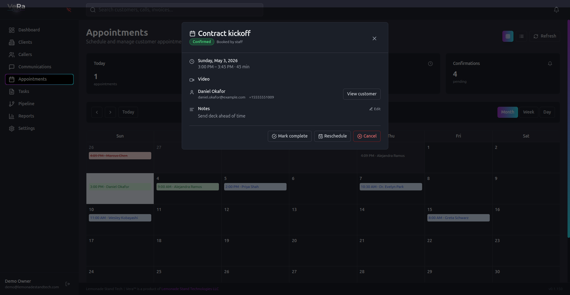 Calendar view + integrations panel
